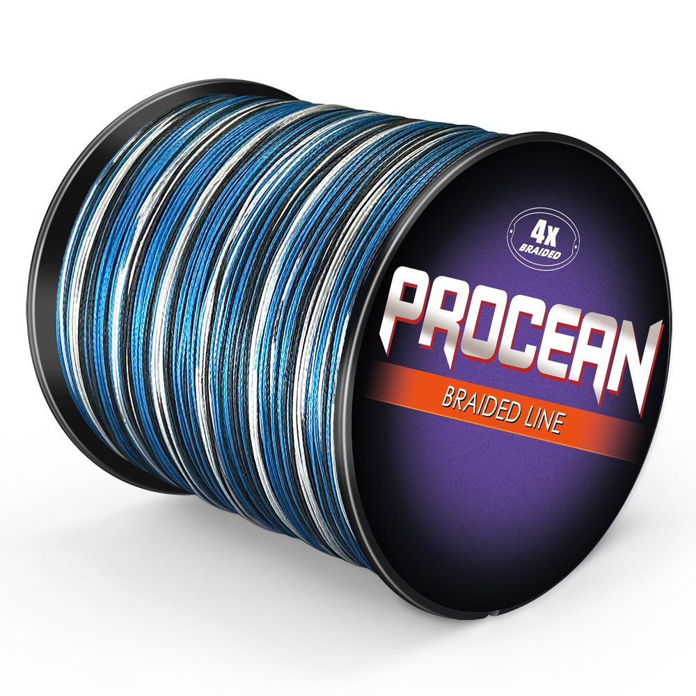 Procean 100% PE 4 & 8 Strands Braided Fishing Line, 6-300 LB Sensitive Braided Lines, Super Performance and Cost-Effective (Camo Blue, 6LB(2.7Kg) 0.10mm-328Yds)