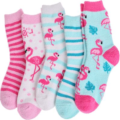 Anlisim Fuzzy Socks for Women, Soft Comfy Cozy Fluffy Thick Winter Warm Fleece Slipper Socks (5-9, Flamingo A)
