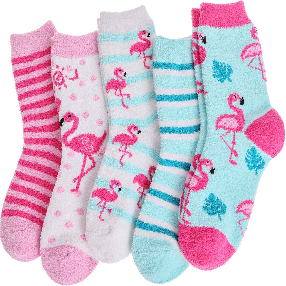 Anlisim Fuzzy Socks for Women, Soft Comfy Cozy Fluffy Thick Winter Warm Fleece Slipper Socks (5-9, Flamingo A)