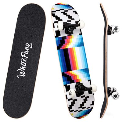 WhiteFang Skateboards for Beginners, Complete Skateboard 31 x 7.88, 7 Layer Canadian Maple Double Kick Concave Standard and Tricks Skateboards for Kids and Beginners (Testing)