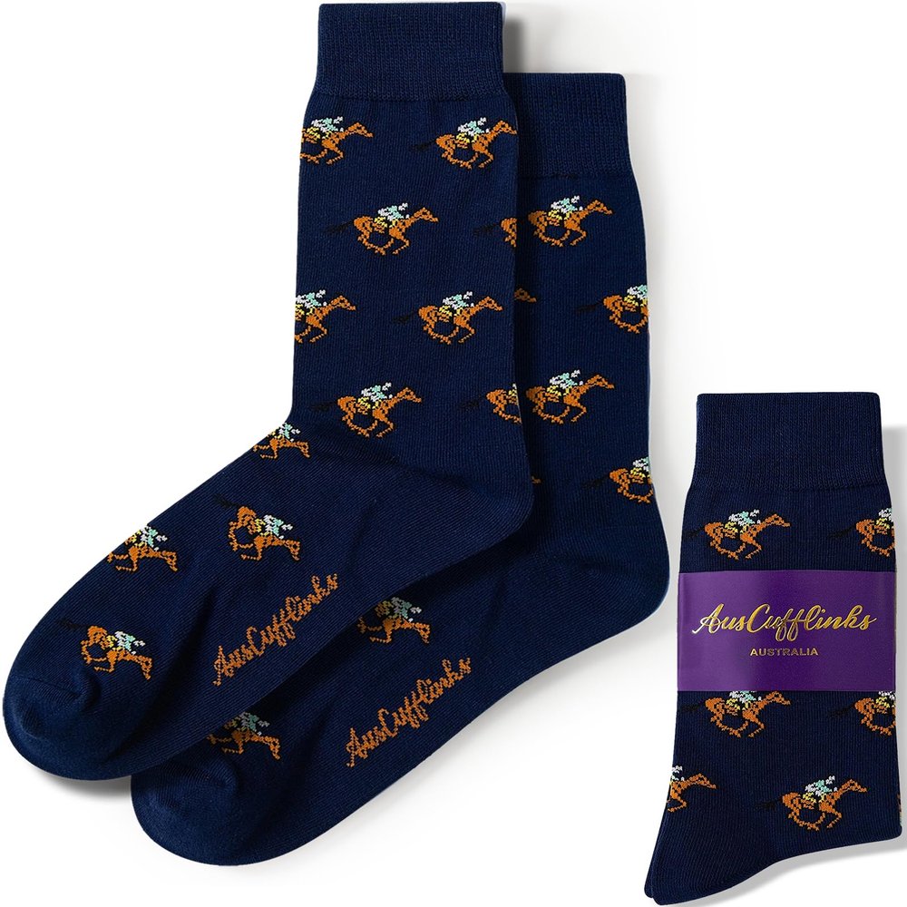 AUSCUFFLINKS Horse Racing Socks | Stallion Fun Gift for Him or Her | Happy Quirky Novelty Present for Dad or Mum