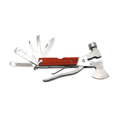 HTTMT- Camping Multi tool Tool 16 in 1 Survival Gear Stainless Steel For Hiking Fishing Outdoor Emergency Kit w/Hammer Axe Knife Bottle Opener Screwdriver etc [P/N: ET-TOOL015-RED]