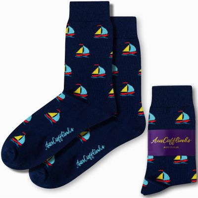 AUSCUFFLINKS Sail Boat Socks For Him & Her | Yacht Happy Gift Socks - Quirky Novelty Present for Dad & Mum