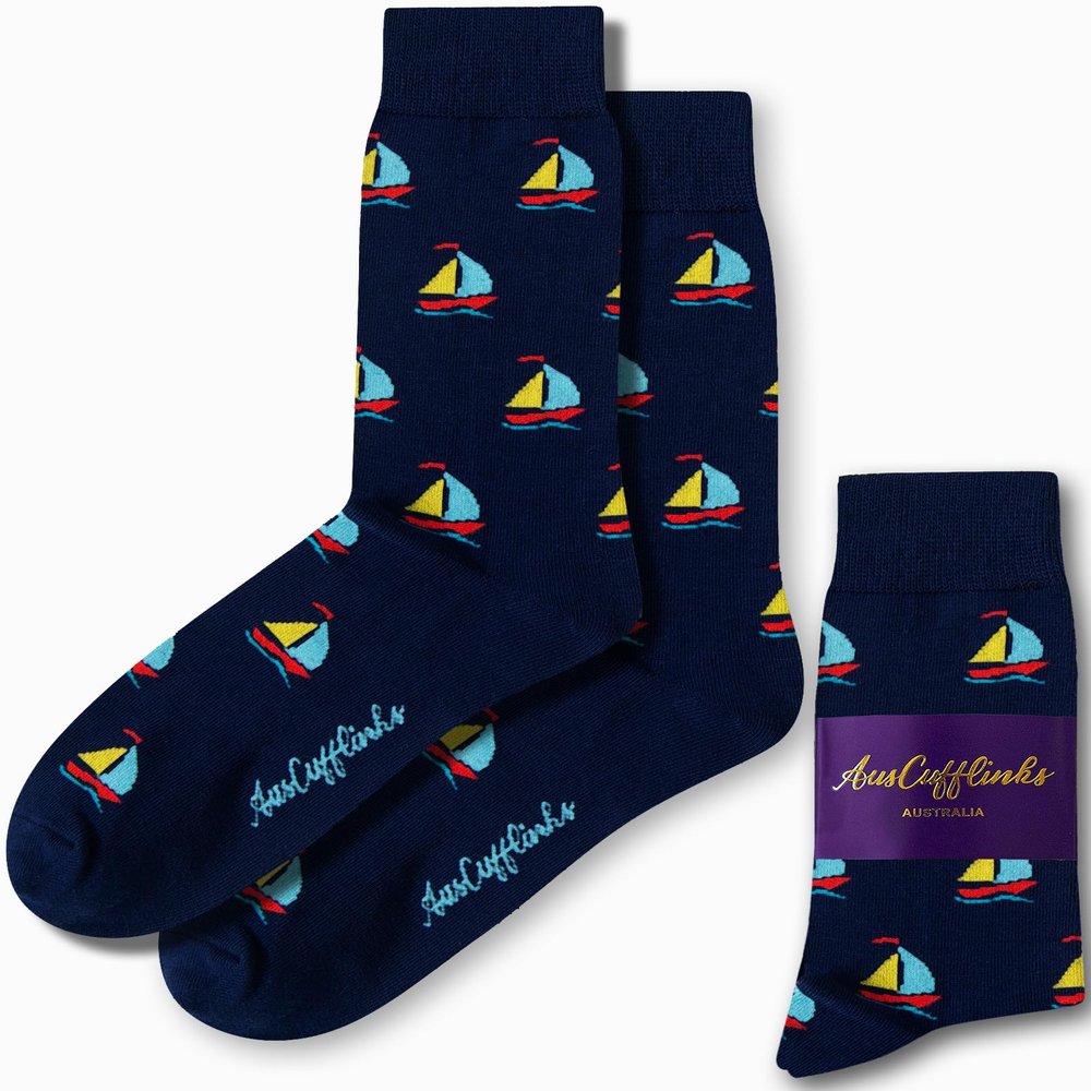 AUSCUFFLINKS Sail Boat Socks For Him & Her | Yacht Happy Gift Socks - Quirky Novelty Present for Dad & Mum