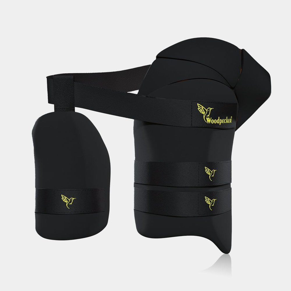 Woodpecker Thigh Guard for Cricket (Black and Orange with 3 Straps)