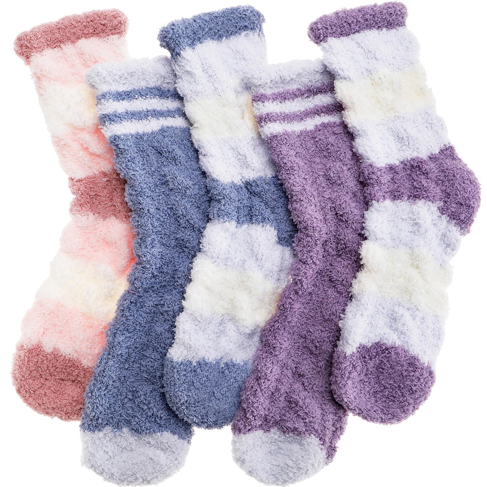Anlisim Fuzzy Socks for Women, Soft Comfy Cozy Fluffy Thick Winter Warm Fleece Slipper Socks (5-9, Stripe C)