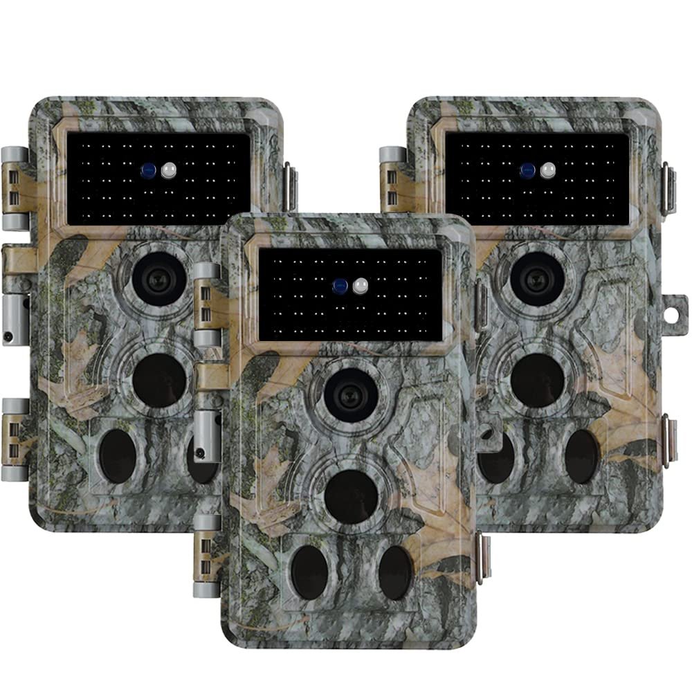 Folgtek 3-Pack Trail Camera 64MP 1296P with No-Glowing Night Vision & Motion Detection 120 Wide Angle, 0.1s Trigger Time, IP66 Waterproof Game Camera for Outdoor Hunting
