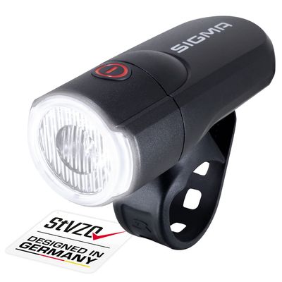 SIGMA Aura 30 | 30 Lux LED Bike Light | Battery Operated Front Light | 2 Lighting Modes | Colour: Black