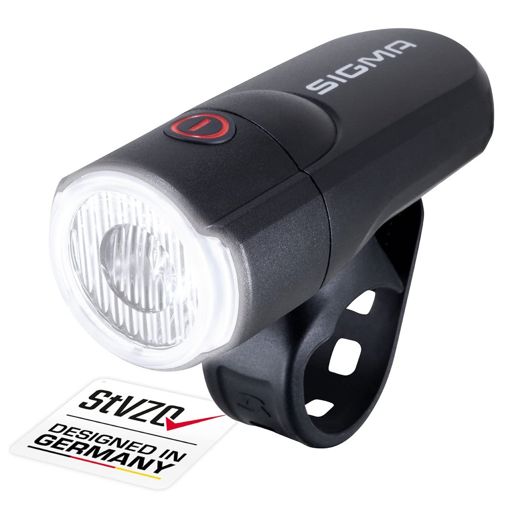 SIGMA Aura 30 | 30 Lux LED Bike Light | Battery Operated Front Light | 2 Lighting Modes | Colour: Black