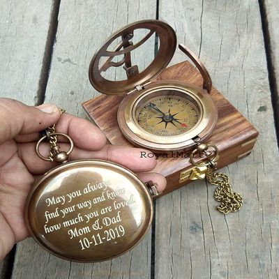 Personalized Compass, Engraved Compass, Custom Compass, Wedding Gift, Groomsmen Gift, Wedding Keepsake, Christmas, Baptism, Graduation, boy Scouts, Anniversary, Fathers Day (Compass with Wooden Box)