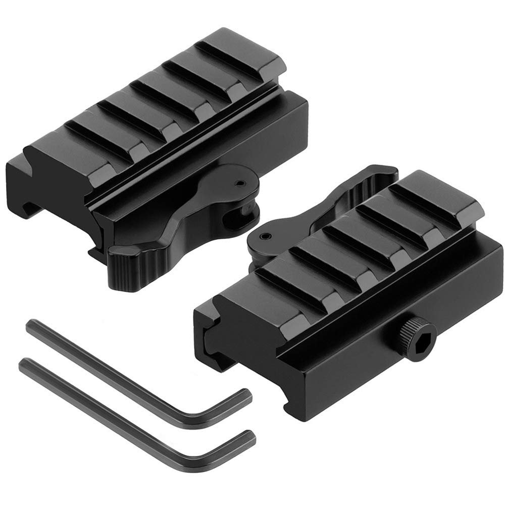 LONSEL Picatinny Riser Mount, Low Profile Rail Riser Mounts Adaptor with QD Lever Lock Quick Release & 5 Slots Picatinny Rails for Scope Rings Optics Sights, 1/2" H x 2.5''L (2 Pack)