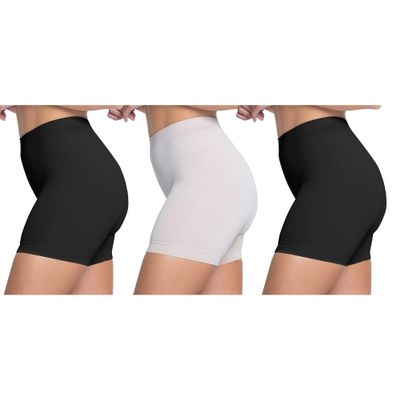 Skinnygirl Women's Mid-Length Seamless Slip Shorts, Multipack (Black/Ondine Blush/Black, Medium)