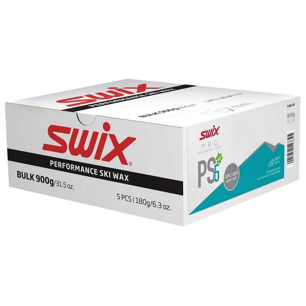 Swix PRO Speed Wax - PS5 Turquoise 0 to 14 Degrees Fahrenheit - 5 Bars 900g Total - Fluoro Free - Ski or Snowboard