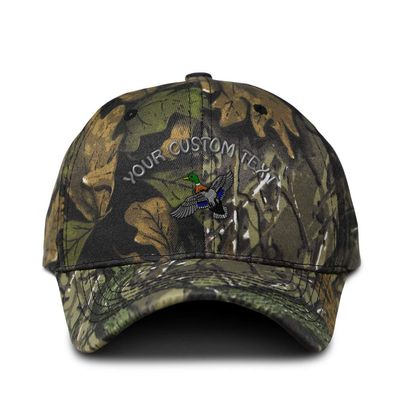 Custom Camo Baseball Cap Animal Wildlife Bird Duck Mallard B Cotton Hunting Dad Hats for Men & Women Strap Closure Forest Tree Green Personalized Text Here