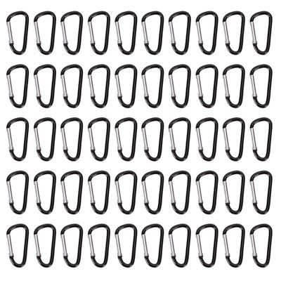 100pcs D Shape Aluminum Carabiner Spring Clip Hook Keychain Small Carabeaner Buckle Pack Caribeaner Hook for Camping Hiking Backpack, Black