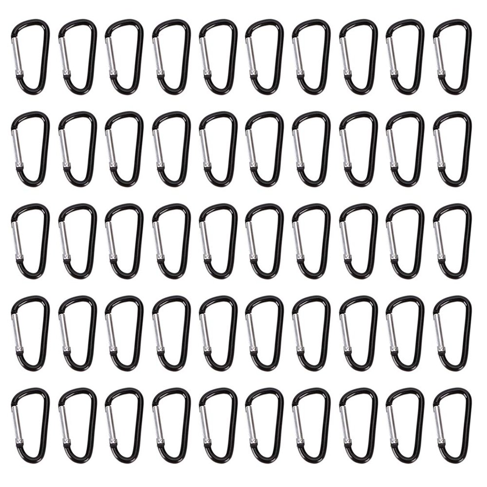 100pcs D Shape Aluminum Carabiner Spring Clip Hook Keychain Small Carabeaner Buckle Pack Caribeaner Hook for Camping Hiking Backpack, Black