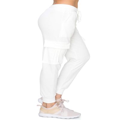 ALWAYS Womens Ribbed Cargo Jogger Sweatpants - Premium Soft Winter Warm Stretch Rib Knit Pants with Pockets White M