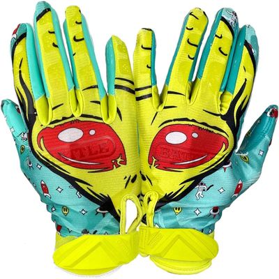 Battle Sports Yellow Alien Cloaked Wide Receiver Football Gloves, Ultra-Tack Sticky & Grip Gloves, No Slip - Youth X-Large