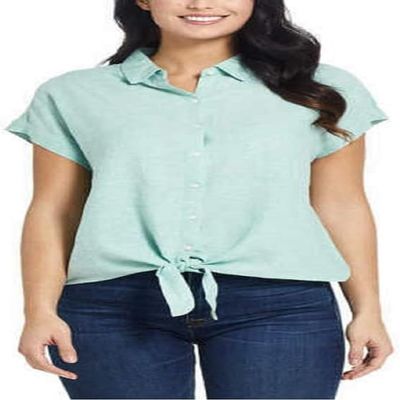 Weatherproof Vintage Ladies' Tie Front Top (Green Solid, Large)