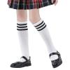 American Trends Kids Socks Knee High Uniform Sports Soccer Socks Stripes Tube Socks for Child Boys Girls 1 Pack White & Black view 2