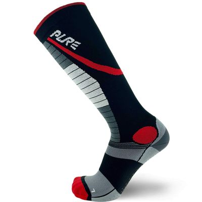 Pure Athlete Lifting Socks- Weightlifting Shin Guards, Deadlift Protector Compression Sock for Cross Training & Weightlift (Black/Red, Small)