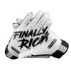 Battle Sports Finally Rich White Wide Receiver Football Gloves, Ultra Stick Adult & Youth Gloves - Adult Large, White/Black