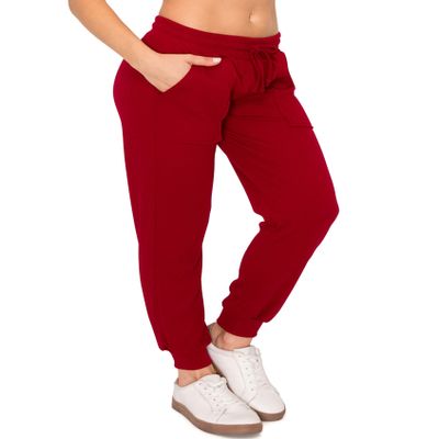ALWAYS Womens Ribbed Jogger Sweatpants - Rib Knit Pants with Pockets Red M
