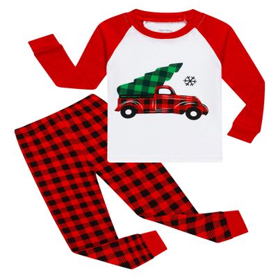 Family Feeling Little Girls Boys Long Sleeve Pickup Truck Christmas Tree Plaid Pajamas Sets 100% Cotton Pyjamas Toddler Kids Pjs Size 3T
