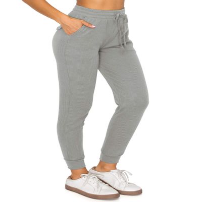 ALWAYS Womens Ribbed Jogger Sweatpants - Premium Soft Winter Warm Stretch Rib Knit Pants with Pockets Grey L