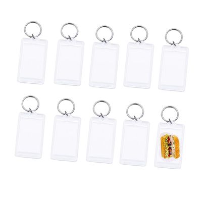 10PCS Clear Acrylic Rectangle Blank Photo Image Picture Frame Framework Personalized Split Keychain Key Buckle Ring Wallet Friendly Picture Frame Key Ring (1.3 x 2)