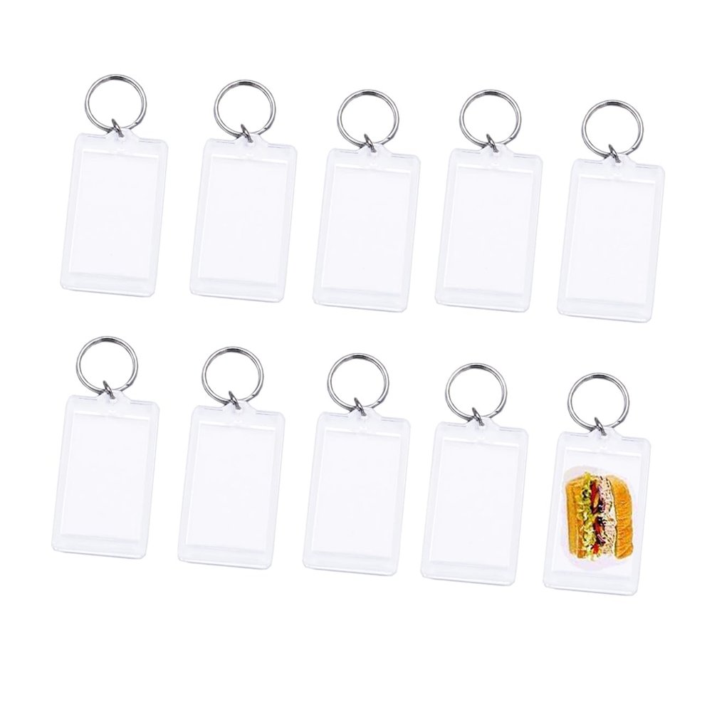 10PCS Clear Acrylic Rectangle Blank Photo Image Picture Frame Framework Personalized Split Keychain Key Buckle Ring Wallet Friendly Picture Frame Key Ring (1.3 x 2)