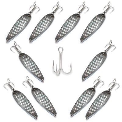 Fish WOW! 10 Pieces 2oz Fishing Spoon jig with a 3561D-DT 3X Mustad Treble Hook 2/0