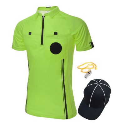 TopTie Men's Pro Soccer Referee 3 Piece Package, USSF Short Sleeve Referee Shirt, Hat and Metal Coach Whistle-Green-3XL