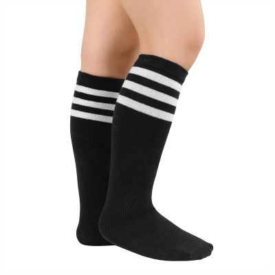 American Trends Kids Socks Knee High Uniform Sports Soccer Socks Stripes Tube Socks for Child Boys Girls 1 Pack Black & White