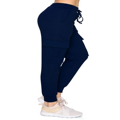 ALWAYS Womens Ribbed Cargo Jogger Sweatpants - Premium Soft Winter Warm Stretch Rib Knit Pants with Pockets Navy S