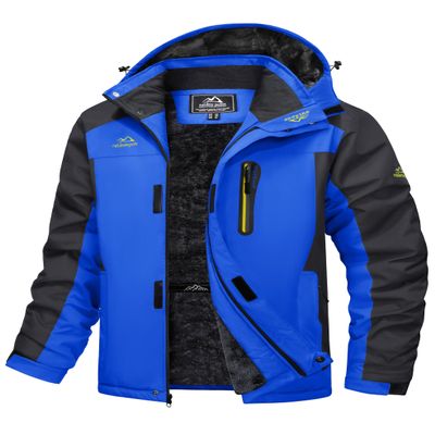 MAGCOMSEN Mens Snow Jacket Ski Waterproof Insulated Rain Coat Hood Winter Fleece Lined Warm Jacket Windbreaker Hiking Camping Blue, M