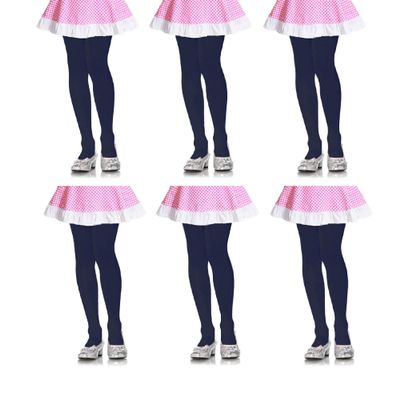 I&S 6 Pack Girl's Winter Tights Fashion Kids Stretch Comfortable Assorted Colors Designs (XL - (Age: 11-14 Years), Navy)