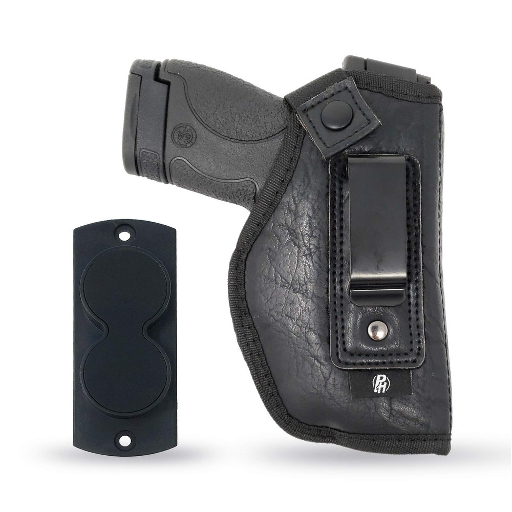 Combo IWB Gun Holster + Magnet - by PH - Concealed Carry - PU Leather - Soft Interior - Fits M&P Shield 9mm.40.45 Auto/Glock 29 30 33 42 43 / Ruger LC9, LC380 - Taurus Slim, PT111
