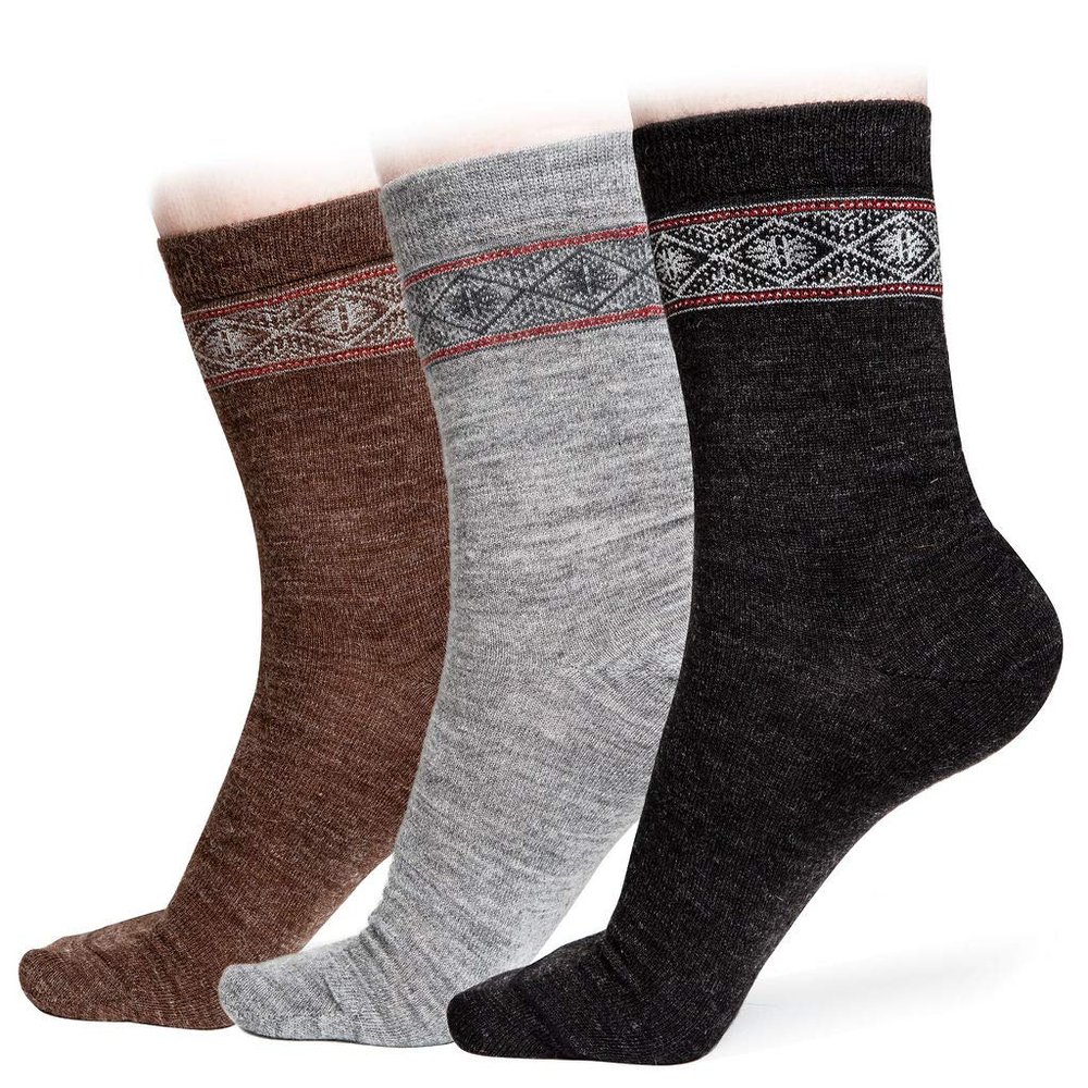 American Mammoth Alpaca Wool Socks Nordic 2Pairs for Women - Comfortable & Warm Winter | Ultra Durable BDCH (Small, 1x Brown 1x Charcoal 1x Ash)