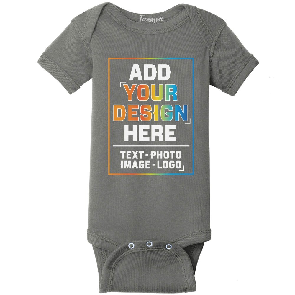 TEEAMORE Custom Bodysuits for Baby Personalized Bodysuit Design Your Own Add Your Text Image Charcoal