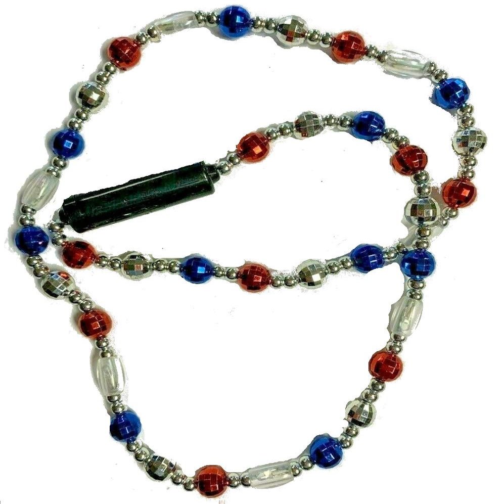 Sejati Environmental Trading Company, Inc. USA Patriotic Red White & Blue Beaded 32" Flashing Light Up Necklace