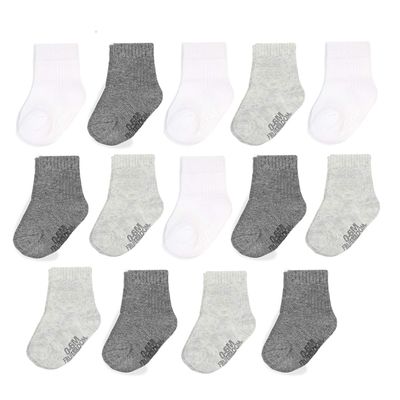 Fruit of the Loom Baby 14-Pack Grow & Fit Flex Zones Cotton Stretch Socks - Unisex, Girls, Boys (2-4 Years, Grey)