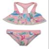 Hobie Girls' Flounce Bralette Bikini Top & Spliced Hipster Bottom Swimsuit Set, Blush//Island Floral, 14 view 1