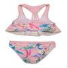 Hobie Girls' Flounce Bralette Bikini Top & Spliced Hipster Bottom Swimsuit Set, Blush//Island Floral, 14 view 2