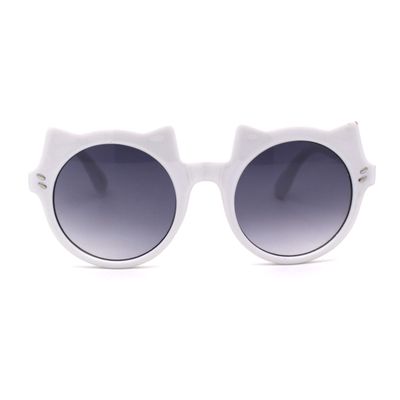 SA106 Girls Kids Size Kitty Cat Ear Round Plastic Circle Sunglasses White