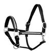Exion Luxury Leather Horse Halter with Clincher Studs Comfort Padded Anatomical Crown & Noseband Quick-Release Snap Throat Latch Vegetable Tanned Leather in Black/Brown view 1