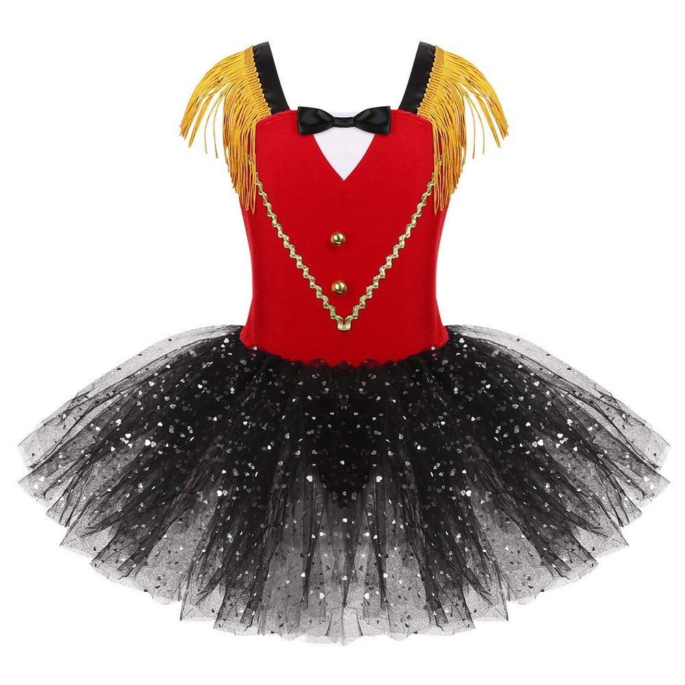 Aislor Kids Big Girls Halter Showman Costume Latin Jazz Ballet Dance Leotard Dress Christmas Performing Tutu Skirt Red 3 Years