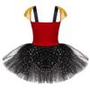 Aislor Kids Big Girls Halter Showman Costume Latin Jazz Ballet Dance Leotard Dress Christmas Performing Tutu Skirt Red 3 Years view 2