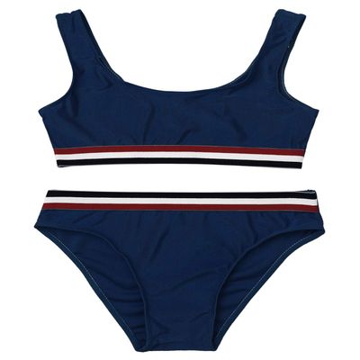 FEESHOW Big Girls Two Piece Bralette Bikini Top and Hipster Bottom Athletic Sports Swimsuit Bathing Suit Set Navy_Blue 10