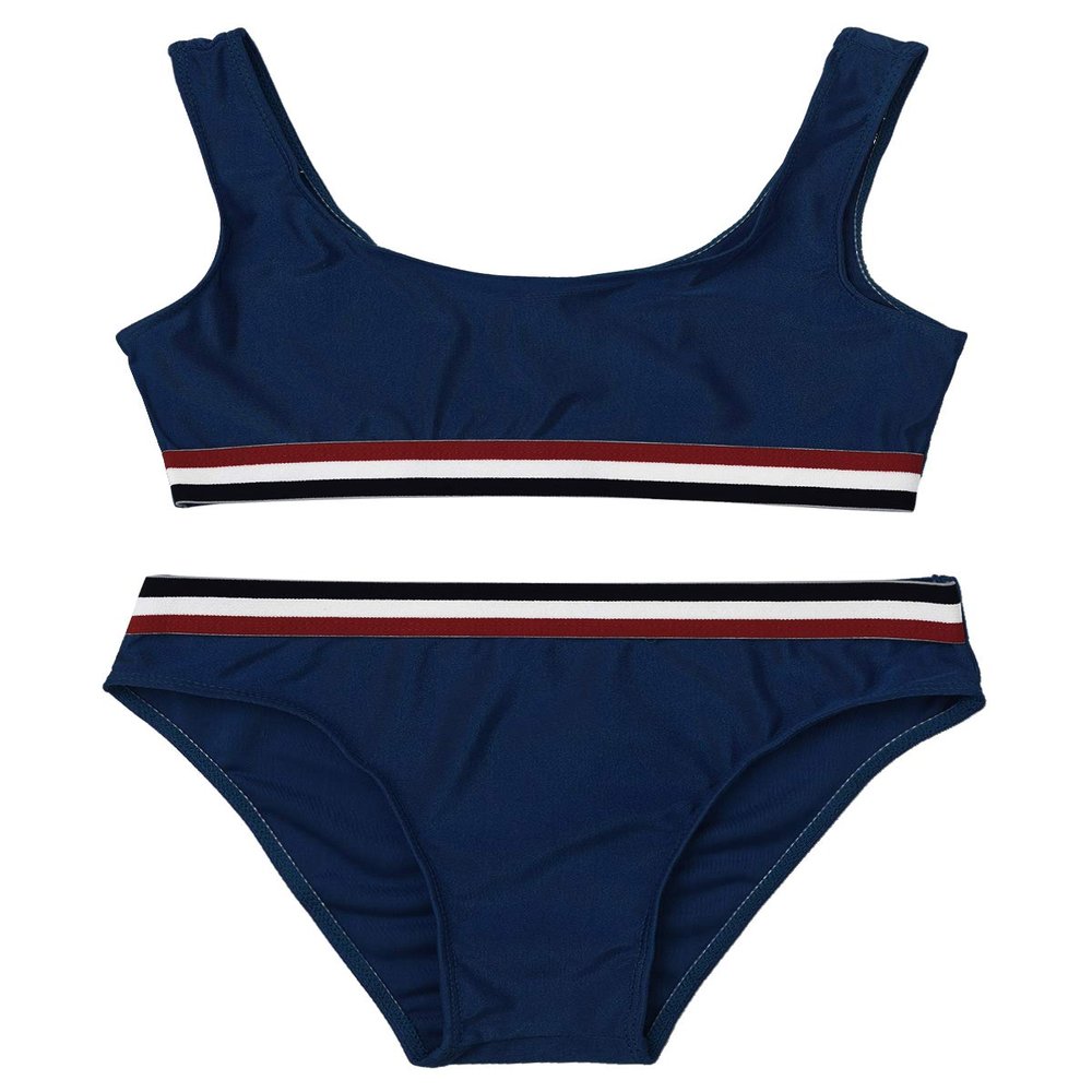 FEESHOW Big Girls Two Piece Bralette Bikini Top and Hipster Bottom Athletic Sports Swimsuit Bathing Suit Set Navy_Blue 10